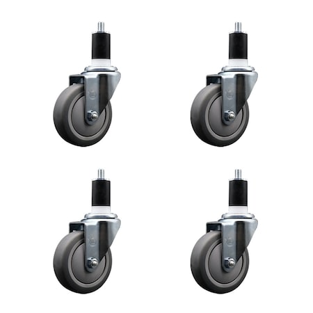 Service Caster 4'' SS Thermoplastic Rubber Wheel Swivel 1-1/2'' Expanding Stem Caster Set, 4PK SCC-SSEX20S414-TPRB-112-4